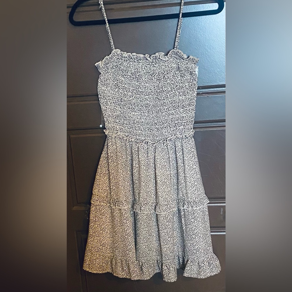 Jessica Simpson Black and White Smocked Spaghetti-Strap Tiered Mini Dress